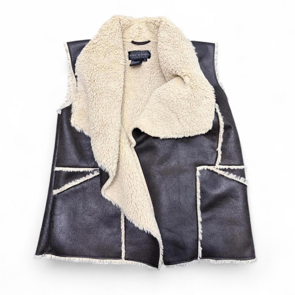 Shearling Vest Womens Medium Brown Open Front Boho Layering Penny